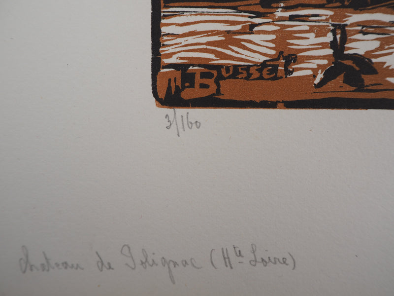 Maurice BUSSET : Le Chateau de Polignac (Haute Loire), 1928 - Gravure sur bois (détail)