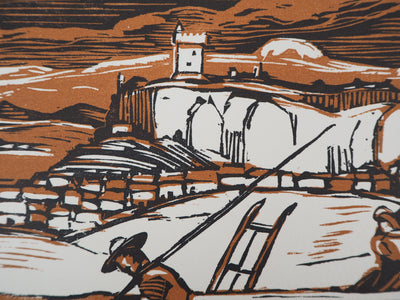 Maurice BUSSET : Le Chateau de Polignac (Haute Loire), 1928 - Gravure sur bois (détail)