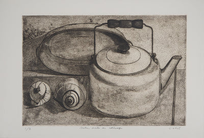 Roland CABOT : Nature morte au colimaçon - Gravure