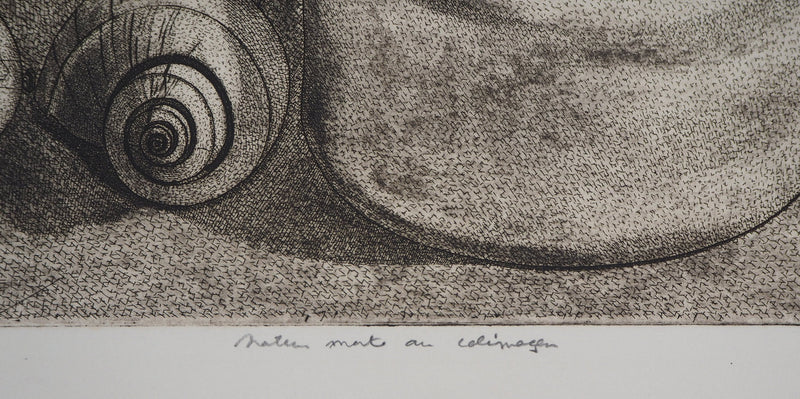 Roland CABOT : Nature morte au colimaçon - Gravure (détail)