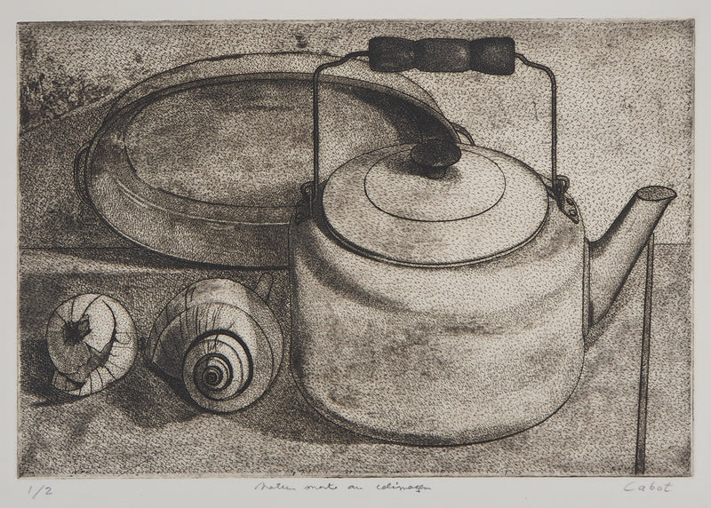 Roland CABOT : Nature morte au colimaçon - Gravure (détail)