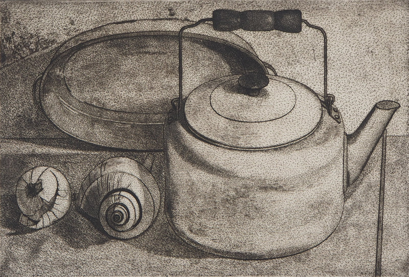 Roland CABOT : Nature morte au colimaçon - Gravure (détail)