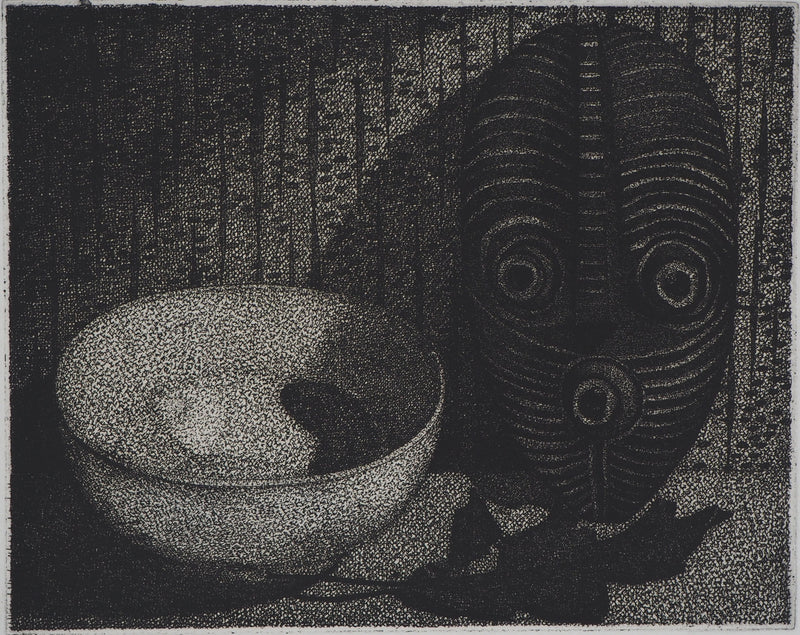 Roland CABOT : Nature morte au masque - Gravure