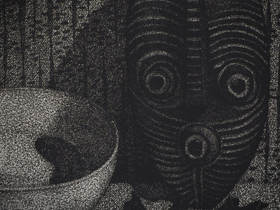 Roland CABOT : Nature morte au masque - Gravure (détail)