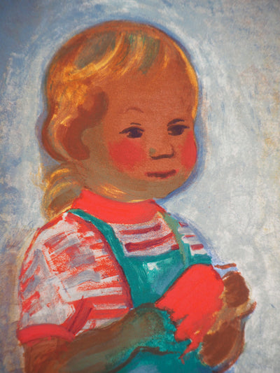 Christian CAILLARD : L'enfant à la salopette verte, 1957 - Lithographie (détail)