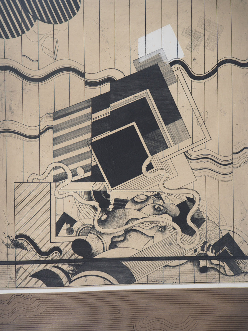 Florence CANTIE : Jeux vagues - Gravure (détail)