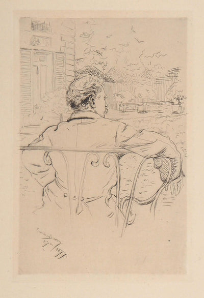  CAROLUS DURAN : Homme regardant la terrasse, 1877 - Gravure
