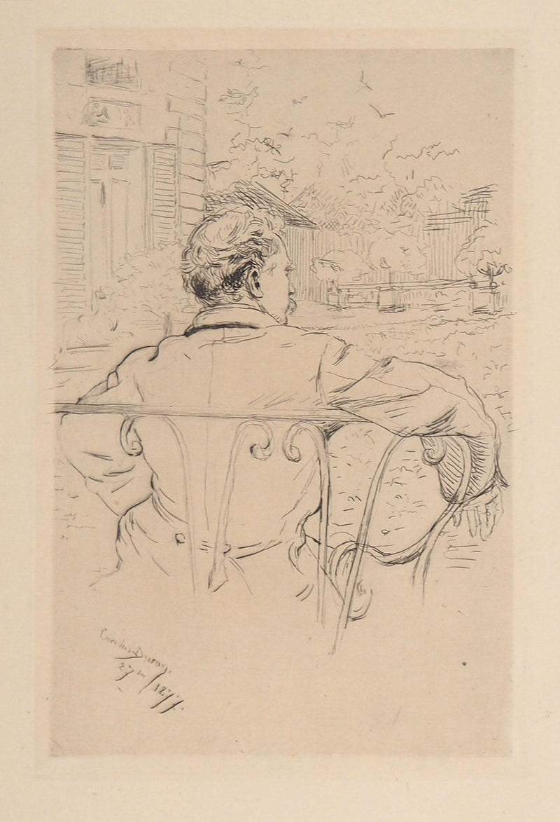  CAROLUS DURAN : Homme regardant la terrasse, 1877 - Gravure