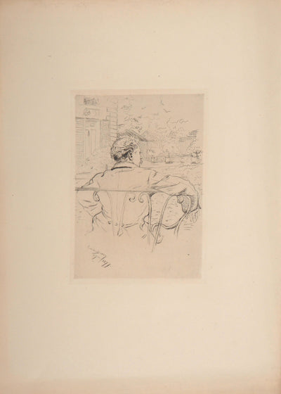  CAROLUS DURAN : Homme regardant la terrasse, 1877 - Gravure (détail)