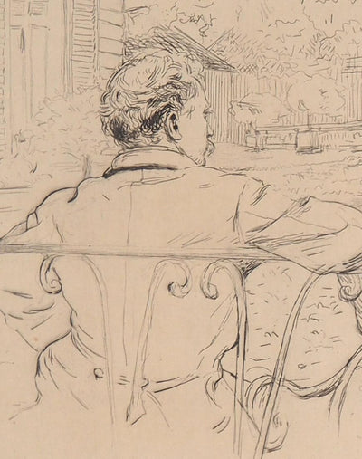  CAROLUS DURAN : Homme regardant la terrasse, 1877 - Gravure (détail)
