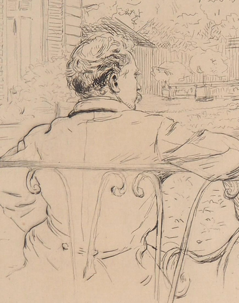  CAROLUS DURAN : Homme regardant la terrasse, 1877 - Gravure (détail)