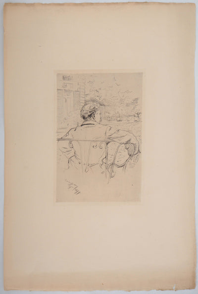  CAROLUS DURAN : Homme regardant la terrasse, 1877 - Gravure (détail)