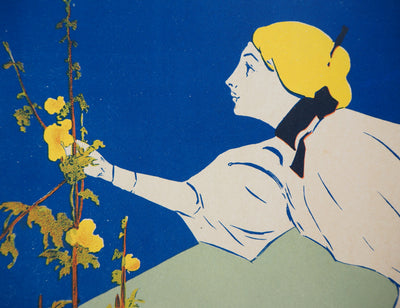 William CARQUEVILLE : Femme cueillant une fleur (Lippincott's Magazine), 1895 - Affiche (détail)