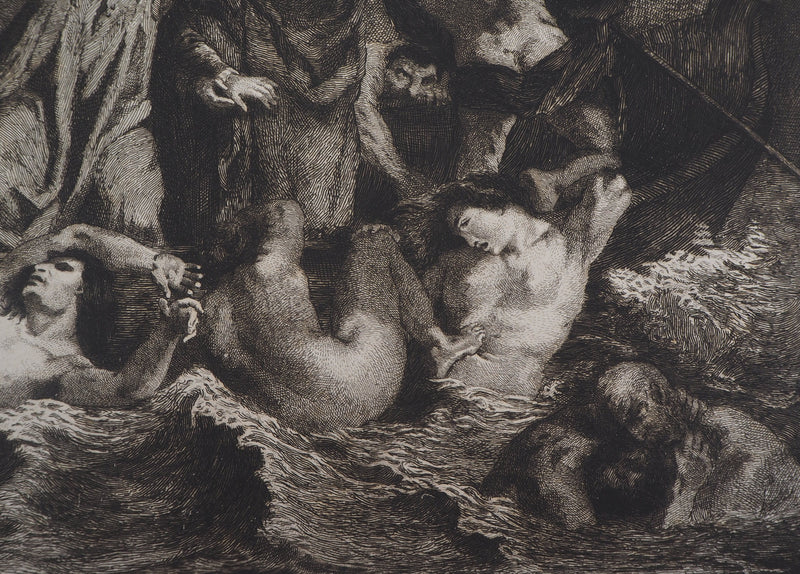 L. CARRE : Dans les eaux (fin XIXème siècle) - Gravure (détail)