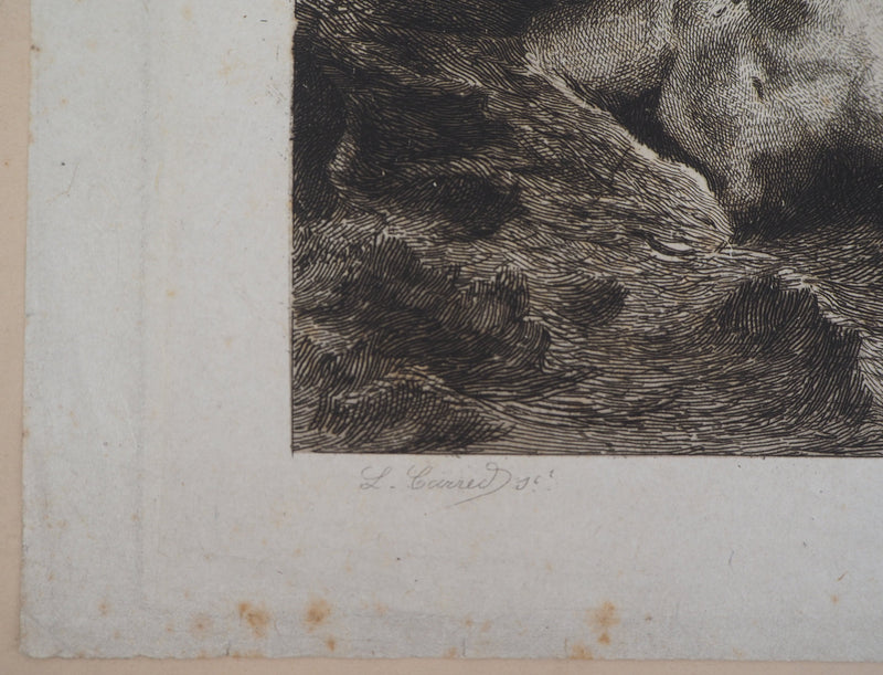 L. CARRE : Dans les eaux (fin XIXème siècle) - Gravure (détail)