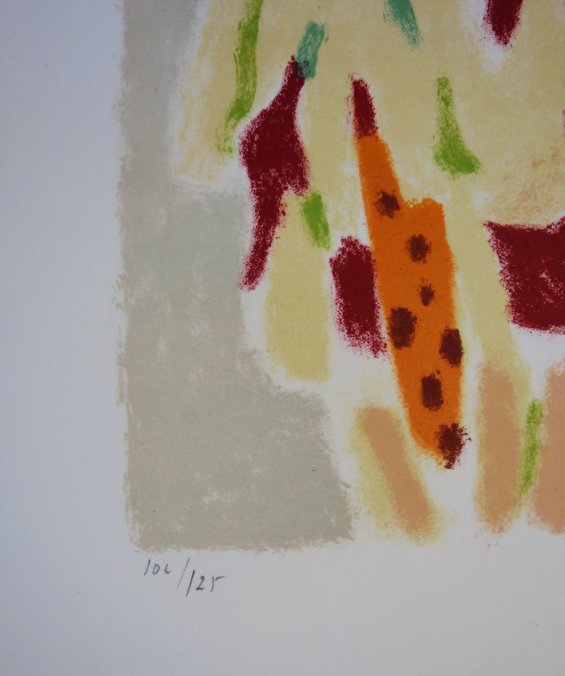 Jules CAVAILLES : Fruits et pommes de pin - Lithographie (détail)