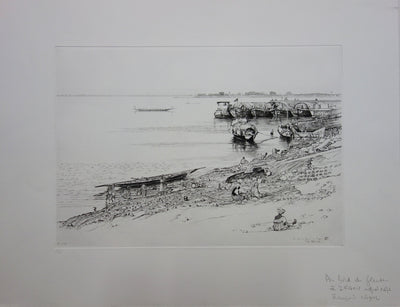 François CAYOL : Au bord du fleuve - Gravure