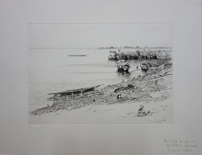 François CAYOL : Au bord du fleuve - Gravure