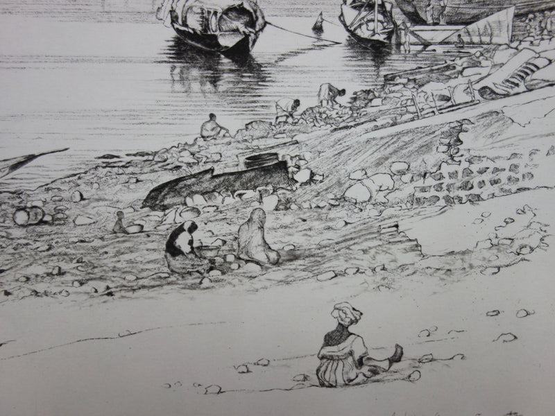 François CAYOL : Au bord du fleuve - Gravure (détail)