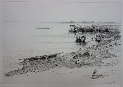 François CAYOL : Au bord du fleuve - Gravure (détail)