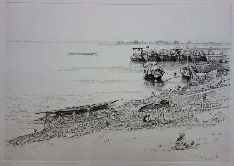 François CAYOL : Au bord du fleuve - Gravure (détail)