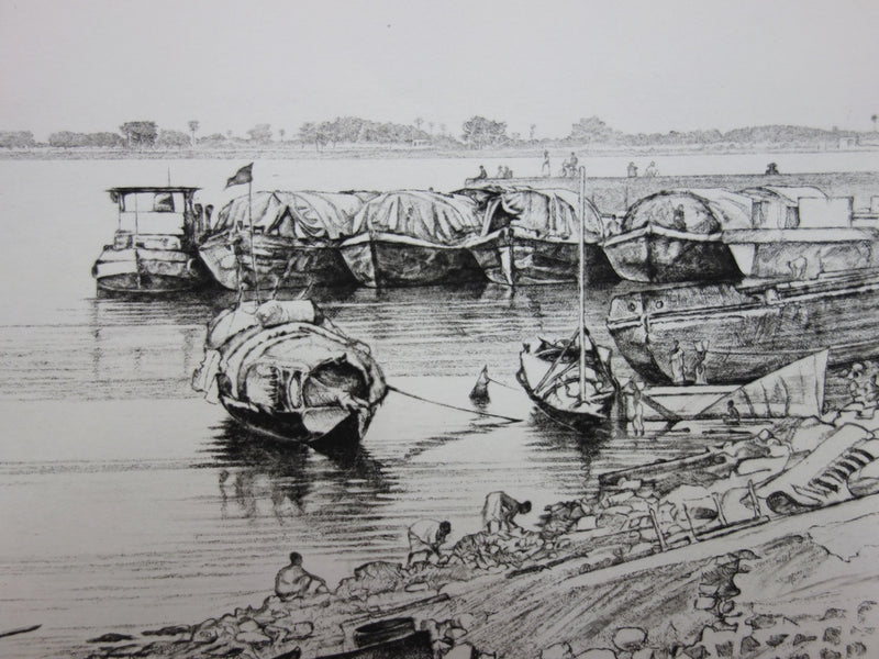 François CAYOL : Au bord du fleuve - Gravure (détail)