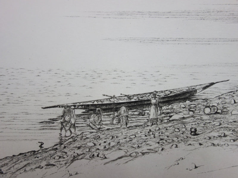François CAYOL : Au bord du fleuve - Gravure (détail)
