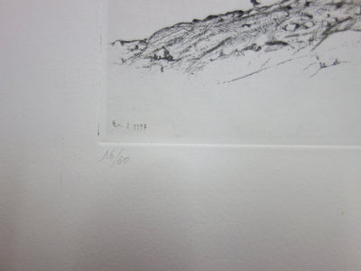 François CAYOL : Au bord du fleuve - Gravure (détail)