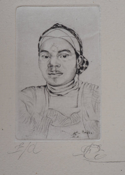 François CAYOL : Visage d'homme - Gravure