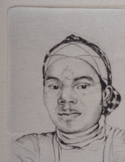 François CAYOL : Visage d'homme - Gravure (détail)