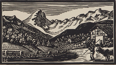 S. CAYOTTE : Ferme en Suisse - Gravure sur bois