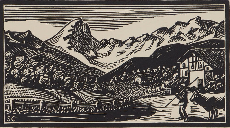 S. CAYOTTE : Ferme en Suisse - Gravure sur bois