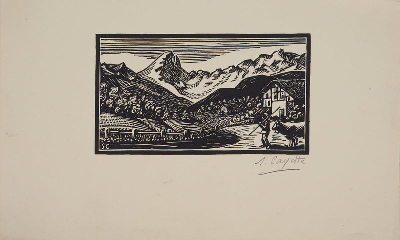 S. CAYOTTE : Ferme en Suisse - Gravure sur bois (détail)