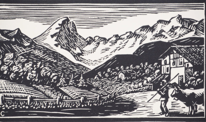 S. CAYOTTE : Ferme en Suisse - Gravure sur bois (détail)