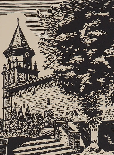 S. CAYOTTE : Le vieux clocher - Gravure sur bois