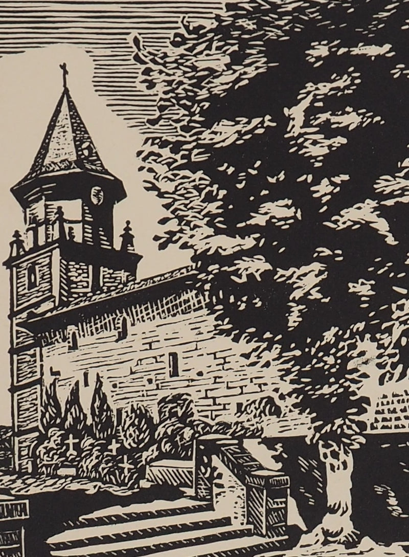 S. CAYOTTE : Le vieux clocher - Gravure sur bois