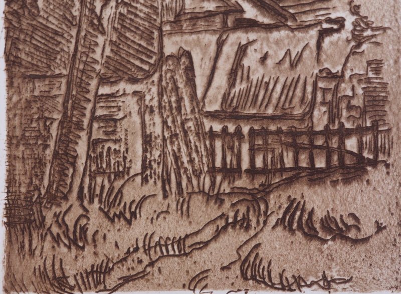 Paul CEZANNE : Paysage à Auvers-sur-Oise, Entrée de ferme, Gravure originale (photo de détail 5) - Crédit photo : Galerie Art.Paris