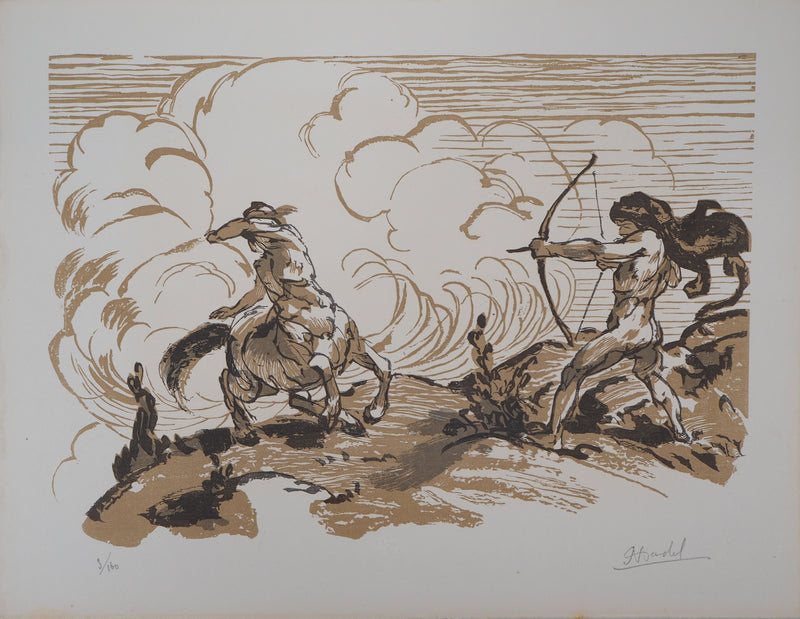 Jules CHADEL : Combat mythologique, 1929 - Gravure sur bois