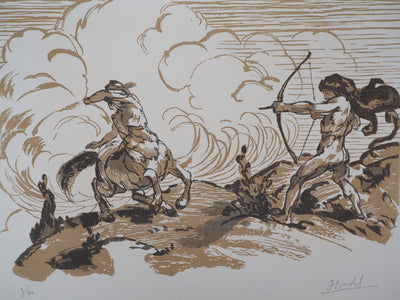 Jules CHADEL : Combat mythologique, 1929 - Gravure sur bois (détail)
