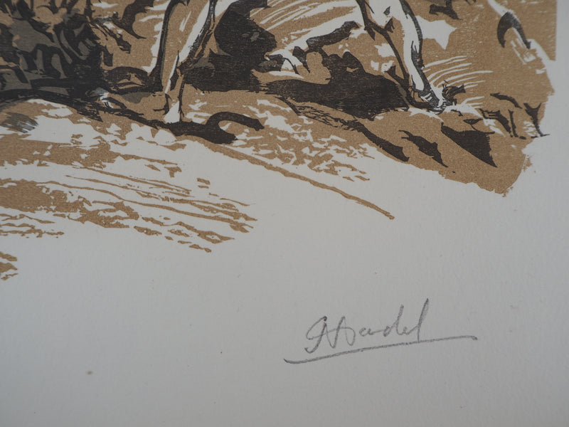 Jules CHADEL : Combat mythologique, 1929 - Gravure sur bois (détail)