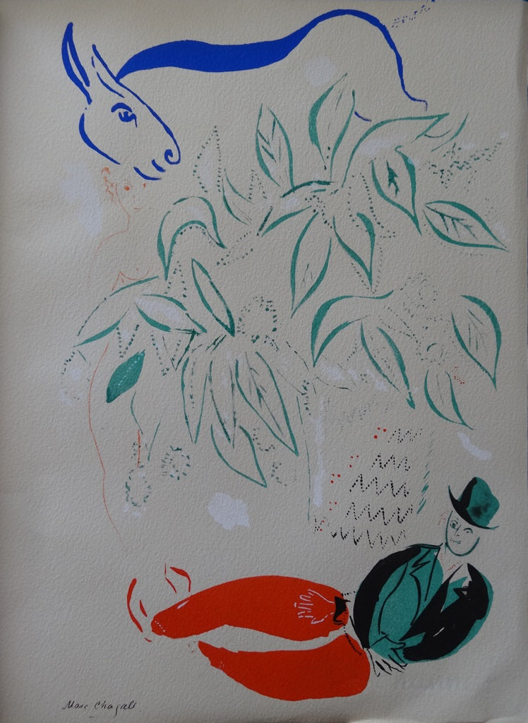 Marc CHAGALL : Couple avec un âne bleu, c. 1945 - Lithographie