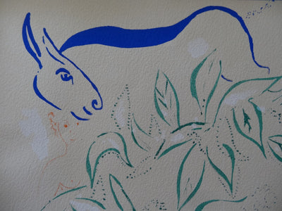 Marc CHAGALL : Couple avec un âne bleu, c. 1945 - Lithographie (détail)