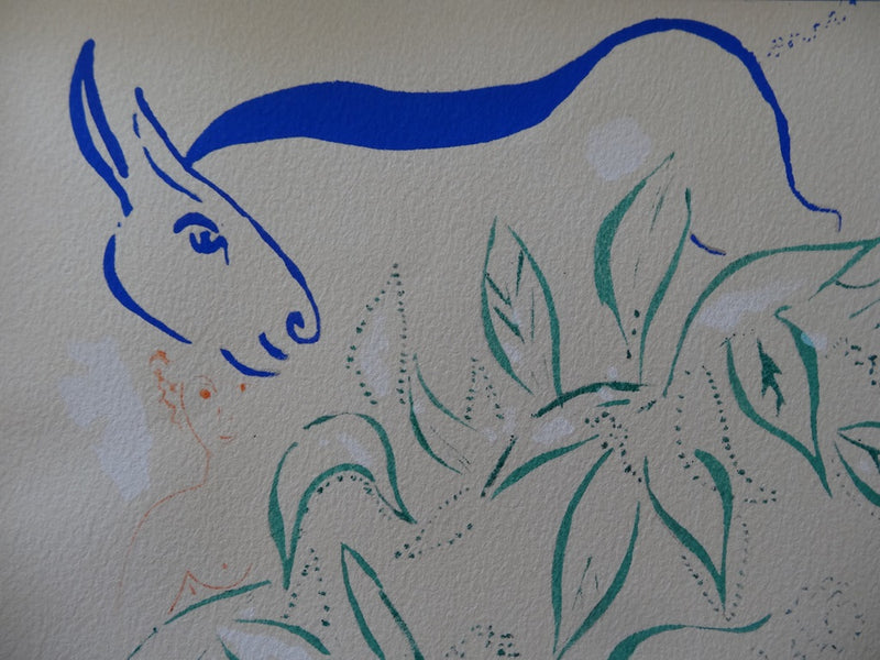 Marc CHAGALL : Couple avec un âne bleu, c. 1945 - Lithographie (détail)