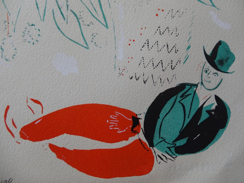 Marc CHAGALL : Couple avec un âne bleu, c. 1945 - Lithographie (détail)