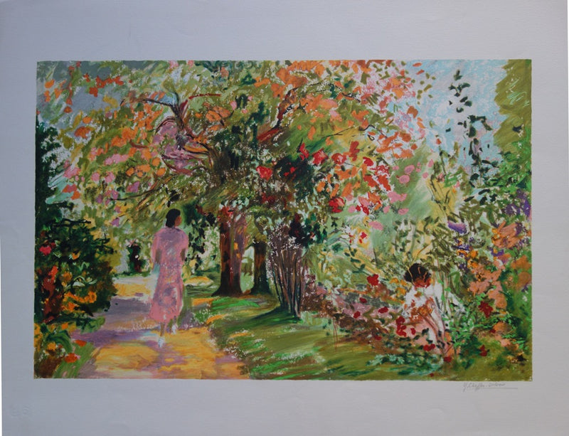Yvonne CHEFFER DELOUIS : Le Jardin au printemps - Lithographie