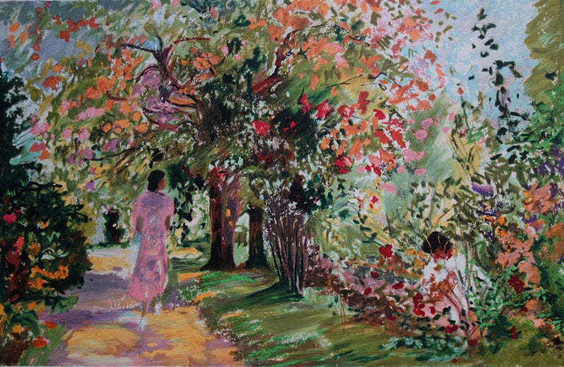 Yvonne CHEFFER DELOUIS : Le Jardin au printemps - Lithographie (détail)