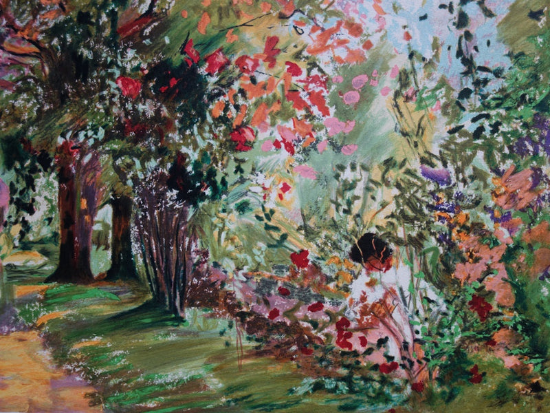 Yvonne CHEFFER DELOUIS : Le Jardin au printemps - Lithographie (détail)