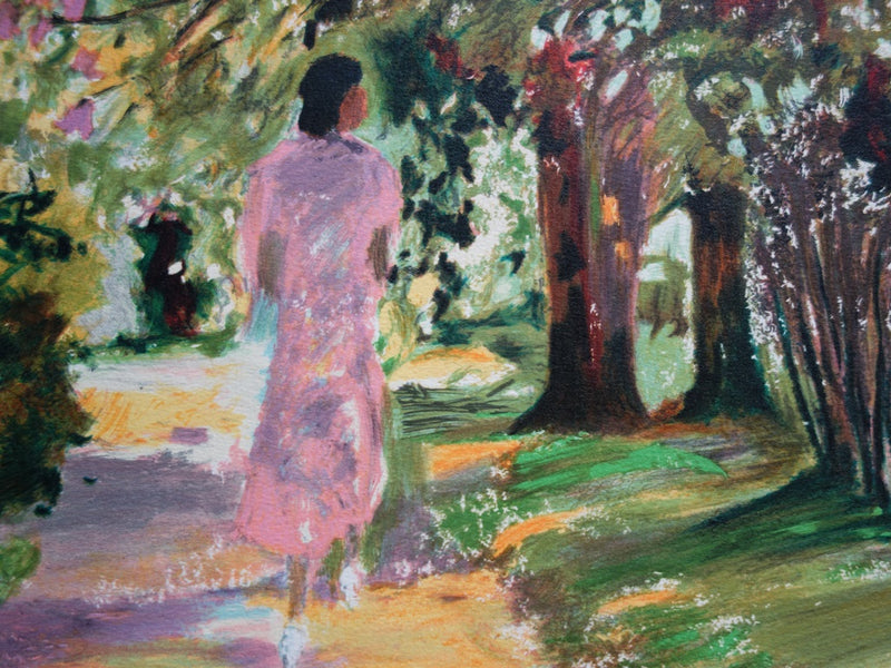 Yvonne CHEFFER DELOUIS : Le Jardin au printemps - Lithographie (détail)