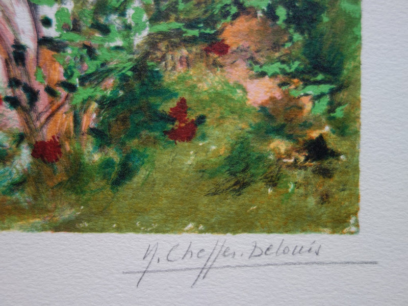 Yvonne CHEFFER DELOUIS : Le Jardin au printemps - Lithographie (détail)