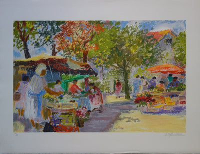 Yvonne CHEFFER DELOUIS : Marché place des Crames - Lithographie
